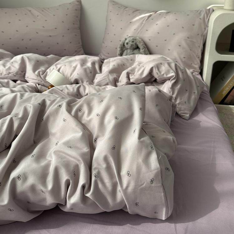 复古温柔简约少女心ins蝴蝶结水洗棉四件套床单学生三件套床笠1.8