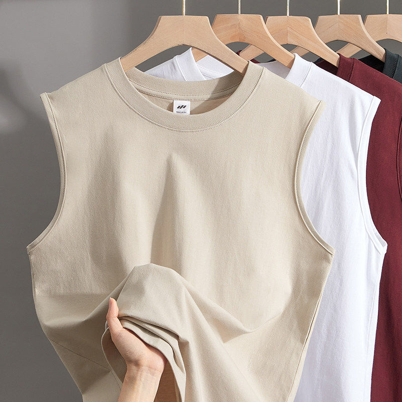 全棉纯棉（100％新疆棉）230g纯棉背心男女运动健身无袖坎肩纯色