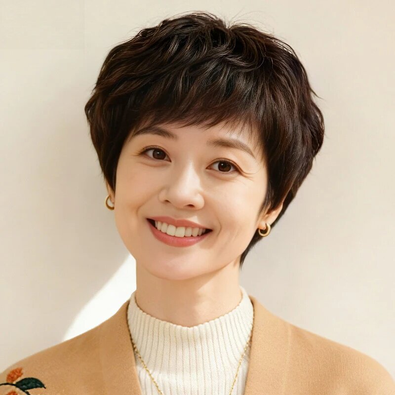 假发中老年妈妈款全头套女士遮白发光头真人发丝自然气质短卷发