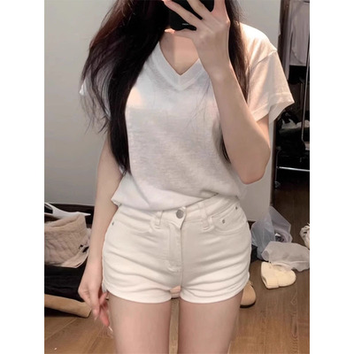 美式辣妹白色牛仔短裤女