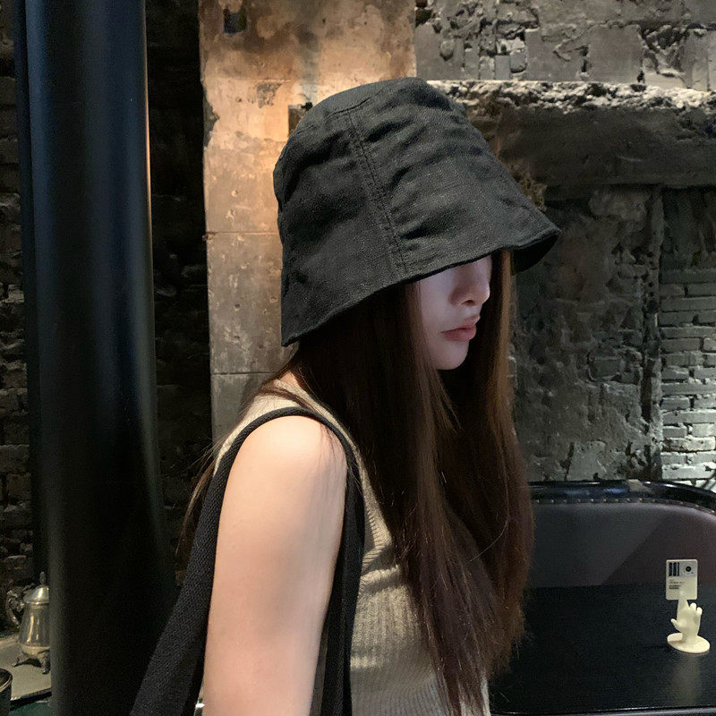 日系透气亚麻渔夫帽子女休闲百搭遮阳盆帽男简约出游防晒帽太阳帽