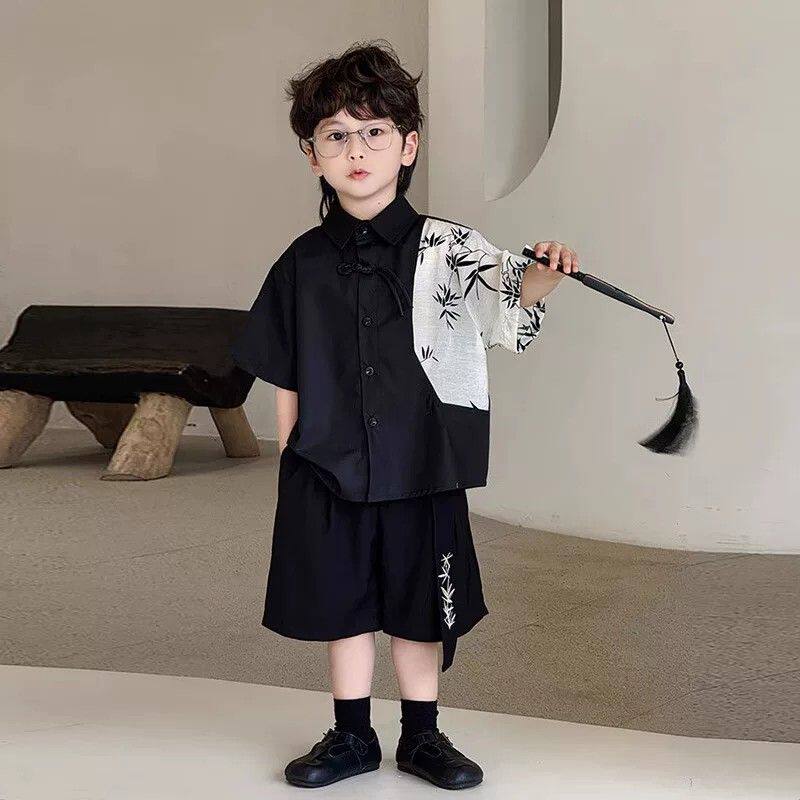 男童汉服2026新款中国风儿童衬衣短袖休闲小孩民族风中式套装演出