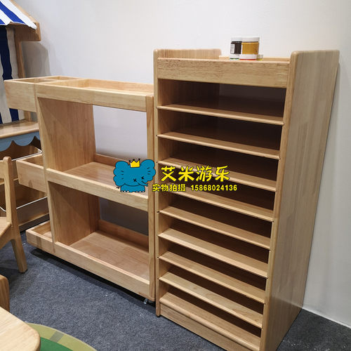 幼儿园专用美术室画纸柜可移动带轮美工柜颜料材料工具柜实木橡木