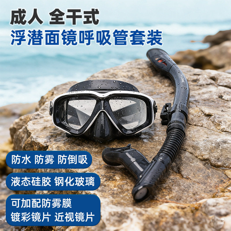 成人全干式浮潜二宝两件套硅胶防雾潜水面镜呼吸管装备高透防雾