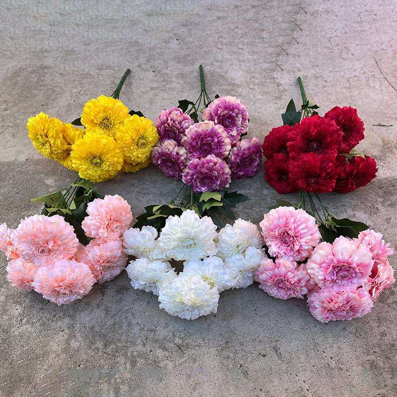 万寿菊仿真花束7头把束牡丹绢花室内外摆放金钱菊花艺花瓶多层
