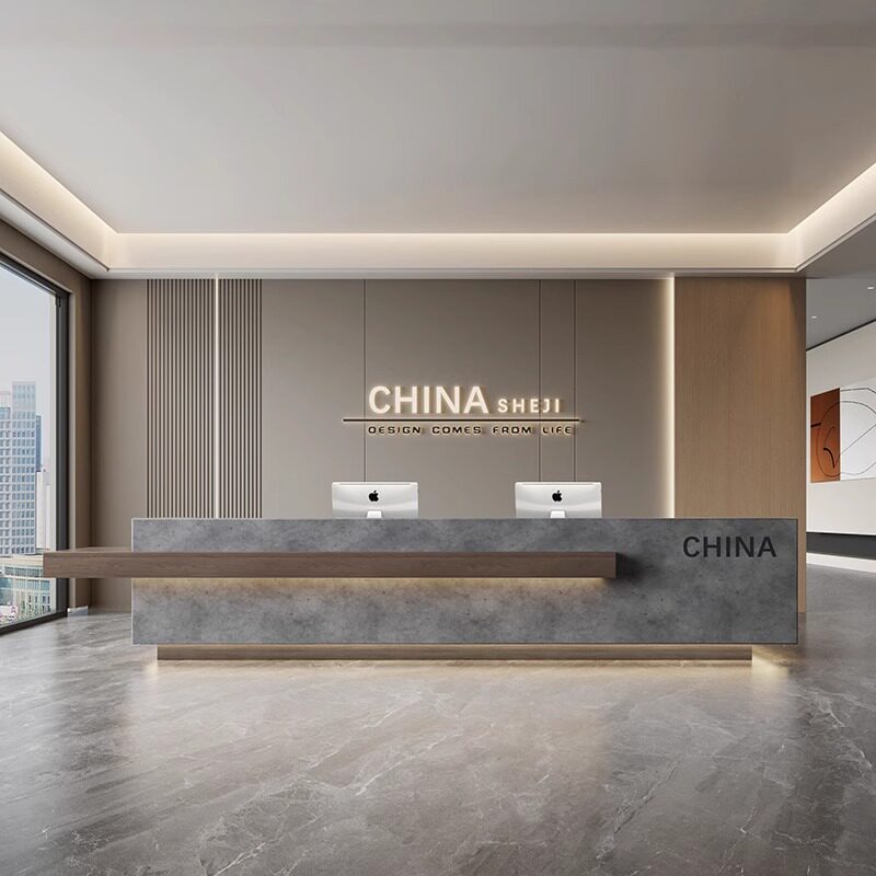 现代公司前台酒店吧台宾馆售楼部大厅接待台养生馆收银台柜台场景