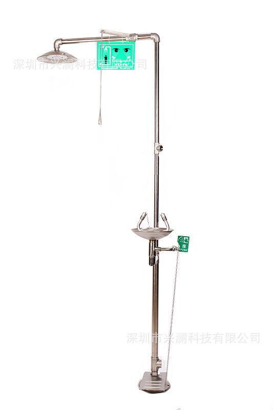 304不锈钢脚踏复合洗眼器*紧急冲淋洗眼器XM6613T验厂双口洗眼器