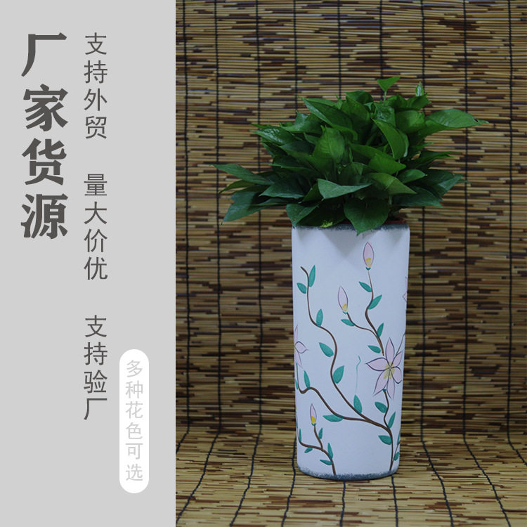 圆柱陶瓷花盆简约创意复古手彩漆彩家居家用酒店办公室批发