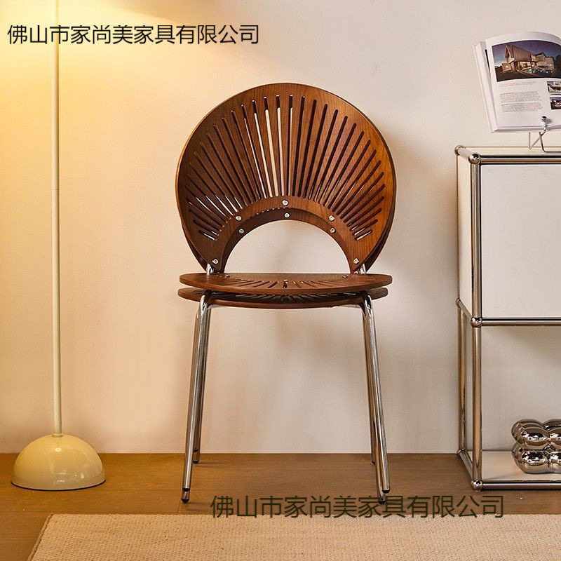 复古风实木餐椅网红高级铁艺耐用中古椅轻奢家用简约靠背餐桌椅子