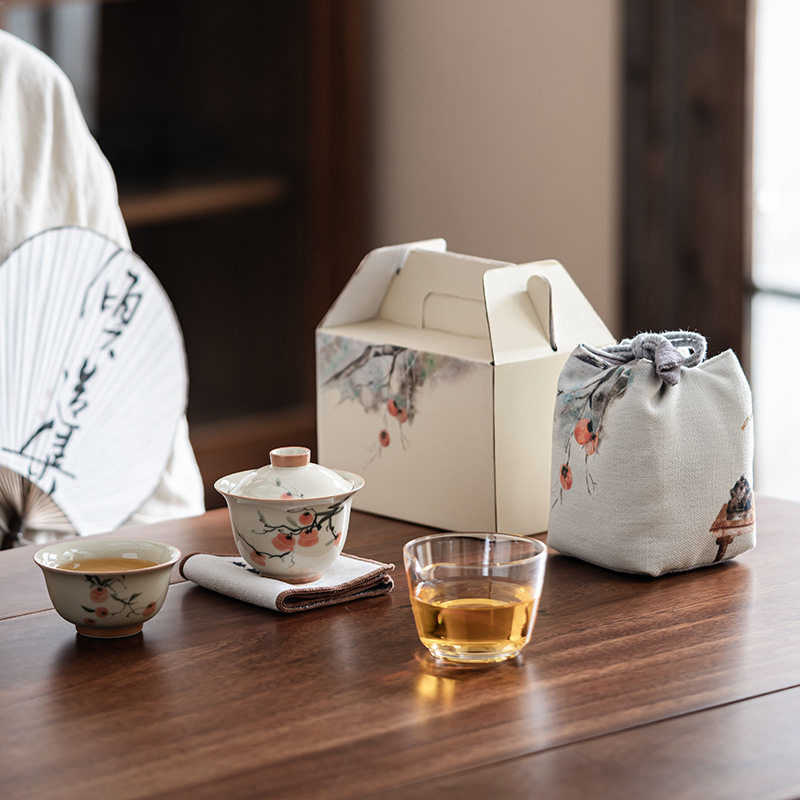 冰台釉旅行茶具一壶一杯影雕小套组陶瓷快客杯户外便携单人快客杯
