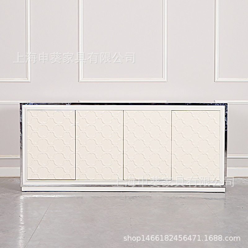 后现代简约餐边柜北欧轻奢玄关柜雕花金属包边餐边柜港式储物鞋柜
