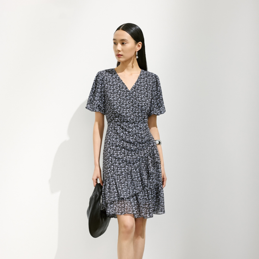 秋水伊人专柜25夏优雅时尚淑女仿真丝连衣裙15205bf022025