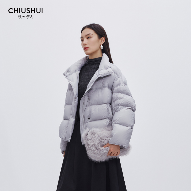 秋水伊人专柜25冬廓形立领短款羽绒服送到15410bf15520