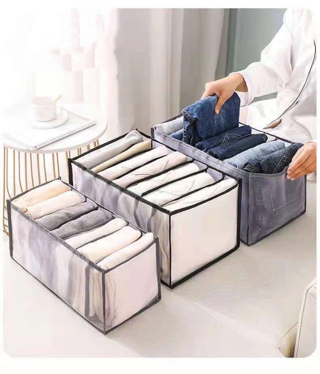 7格牛仔裤收纳盒T恤衣服裤子收纳神器分格网纱袜子内衣文胸收纳袋
