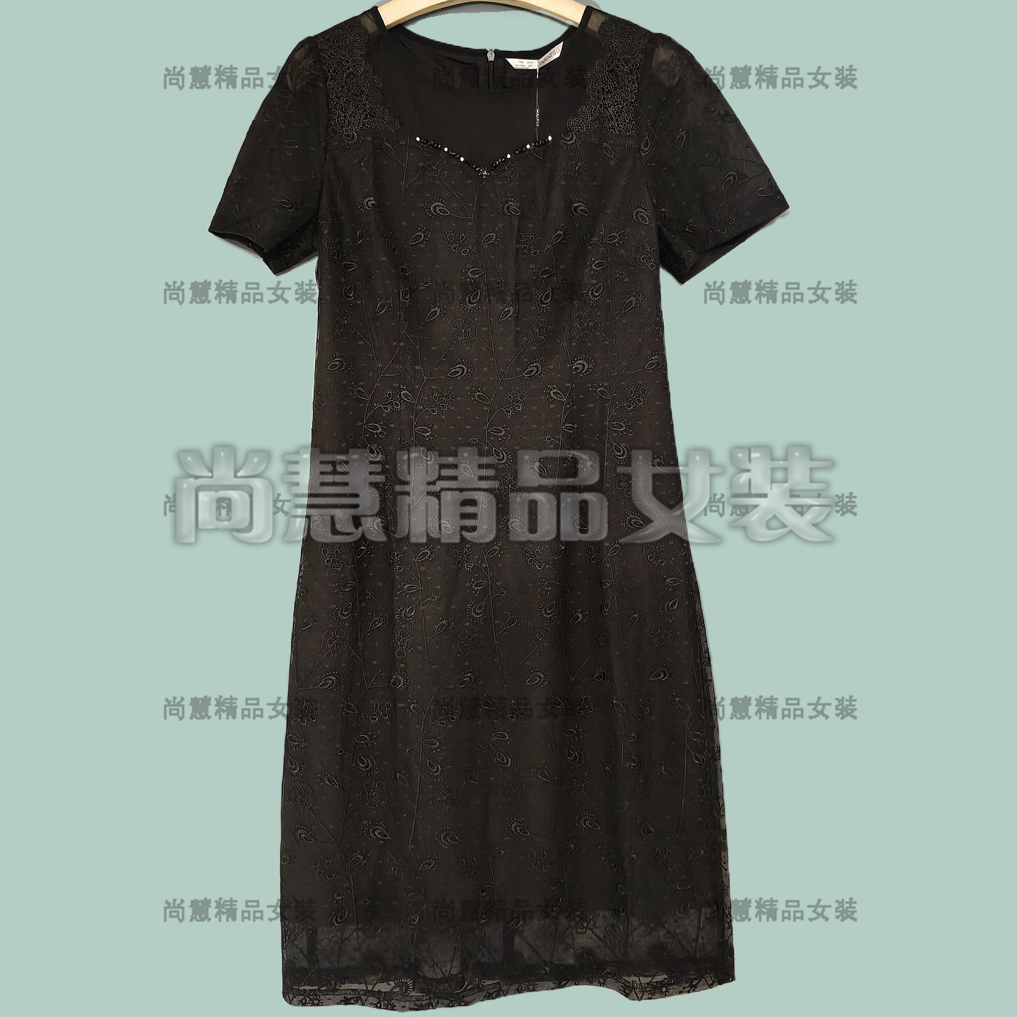 2026春夏新款女装6206F时尚蕾丝短袖提花连衣裙洋装