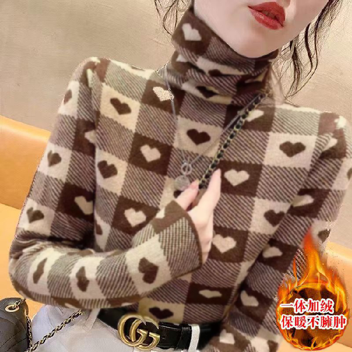 2022新款秋冬修身长袖T恤女加薄绒显瘦高领打底衫洋气保暖上衣女