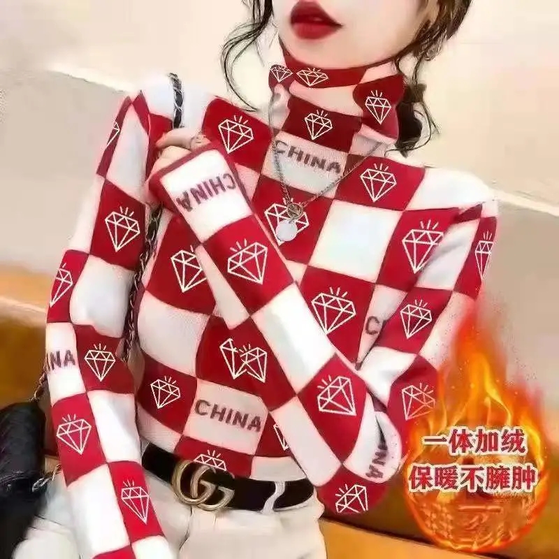 加薄绒一体加绒打底衫女长袖上衣