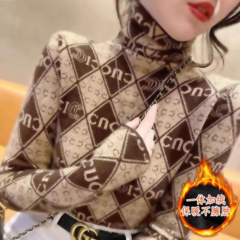 2022新款秋冬加薄绒长袖T恤女修身显瘦高领打底衫洋气保暖上衣女