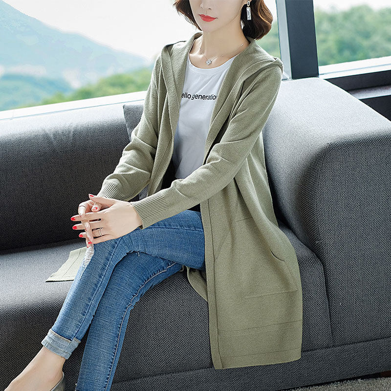 奔尼尔2023秋季新款中长款连帽针织开衫女毛衣休闲宽松风衣外套女