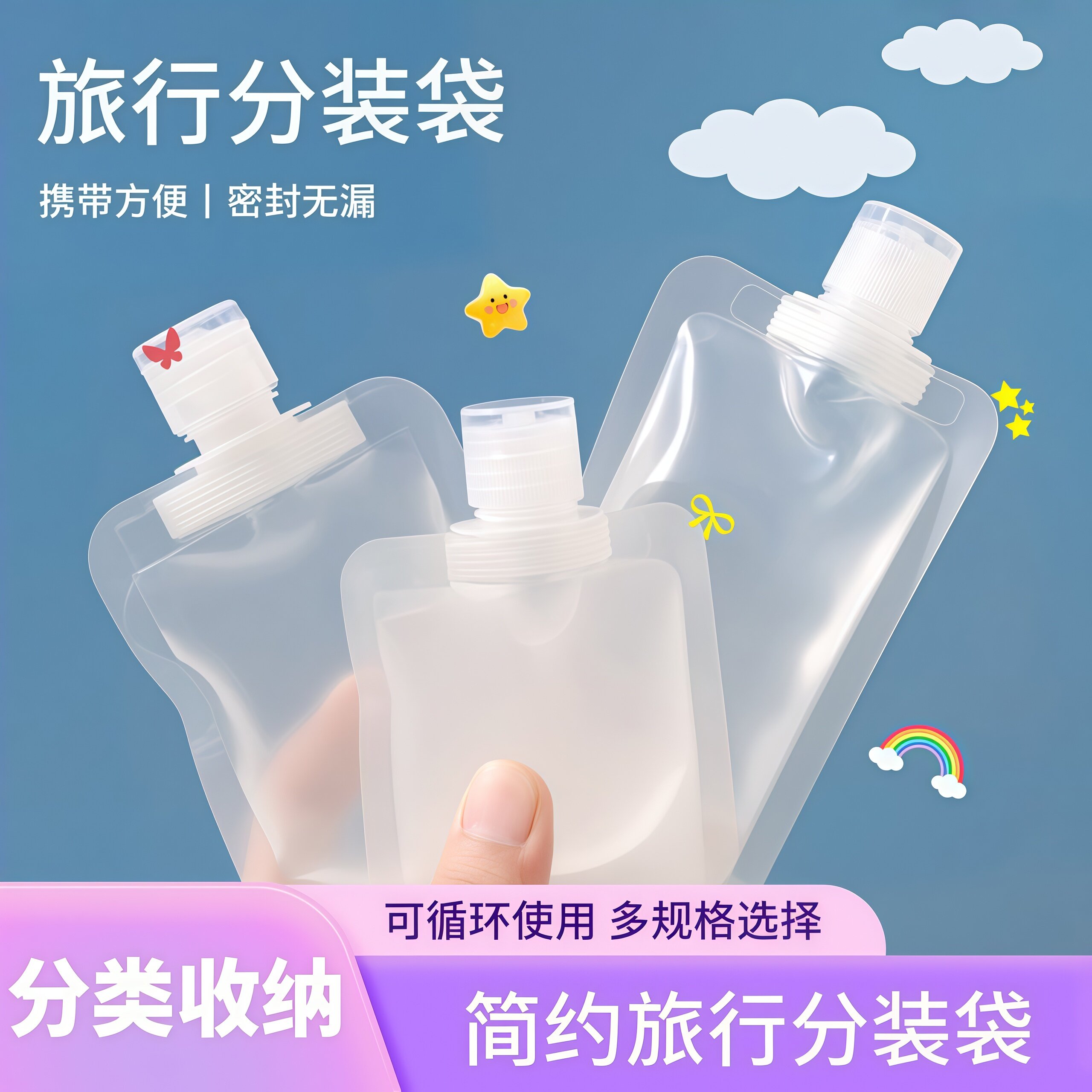 旅行分装袋洗面奶洗发水沐浴露分装瓶旅游液体化妆洗漱品便携套装