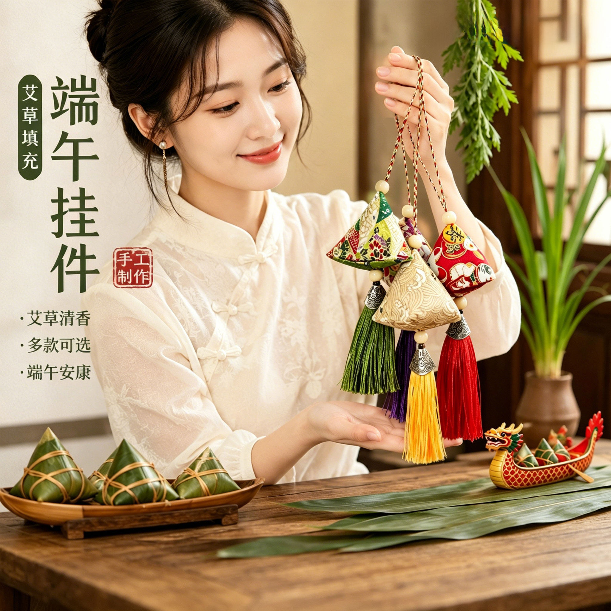 端午节特色艾草带流苏三角粽子古风驱蚊香包香囊挂件活动礼物派送