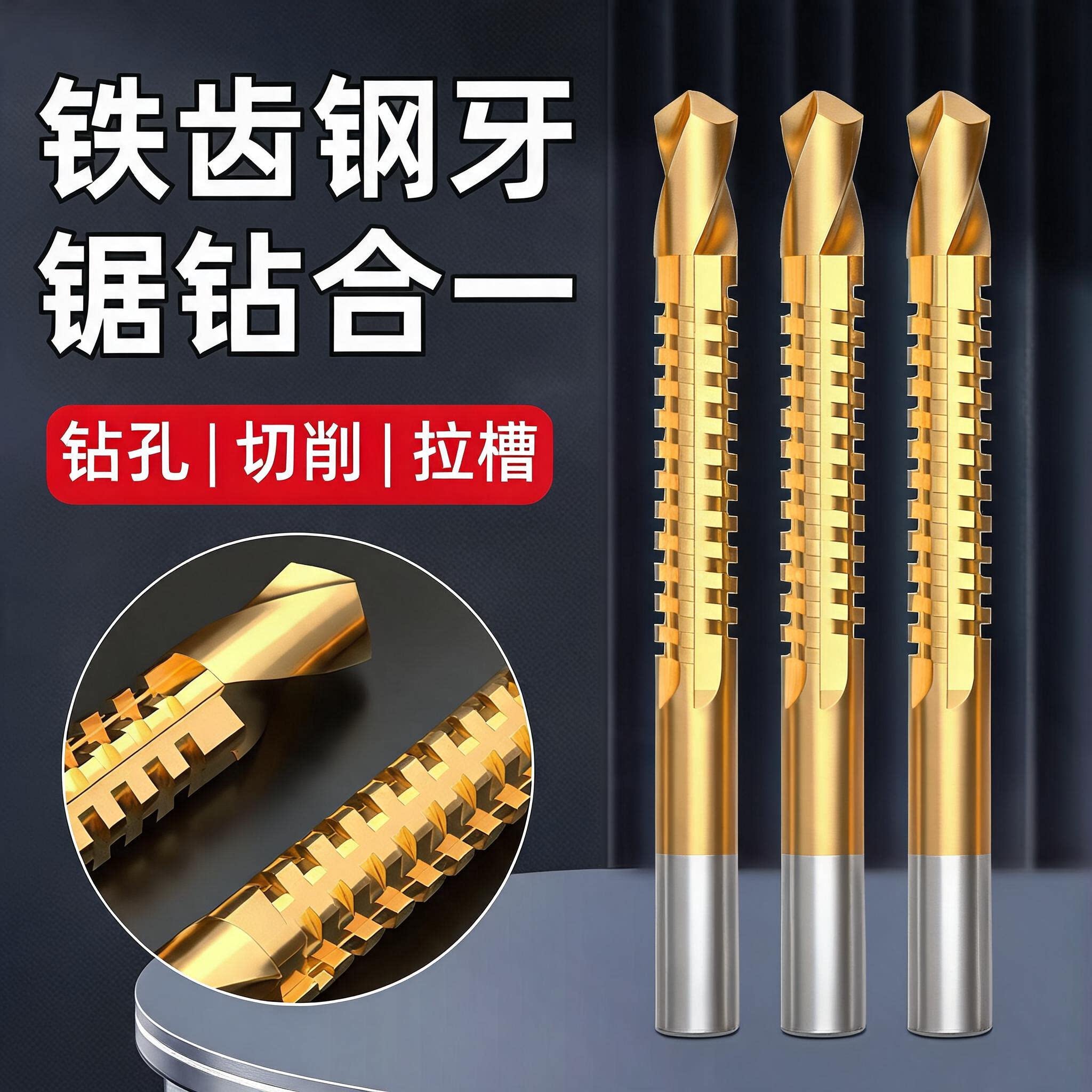 锯齿麻花钻打孔多用切削木工钻头