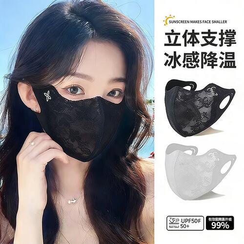 夏季蕾丝防晒口罩新款加大女士护
