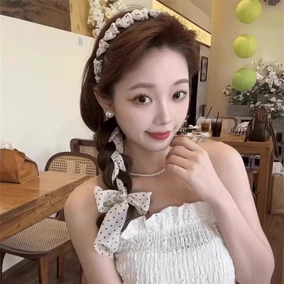 波点飘带发箍女2025新款丝巾绑发一体高级感气质百搭编发头饰发饰