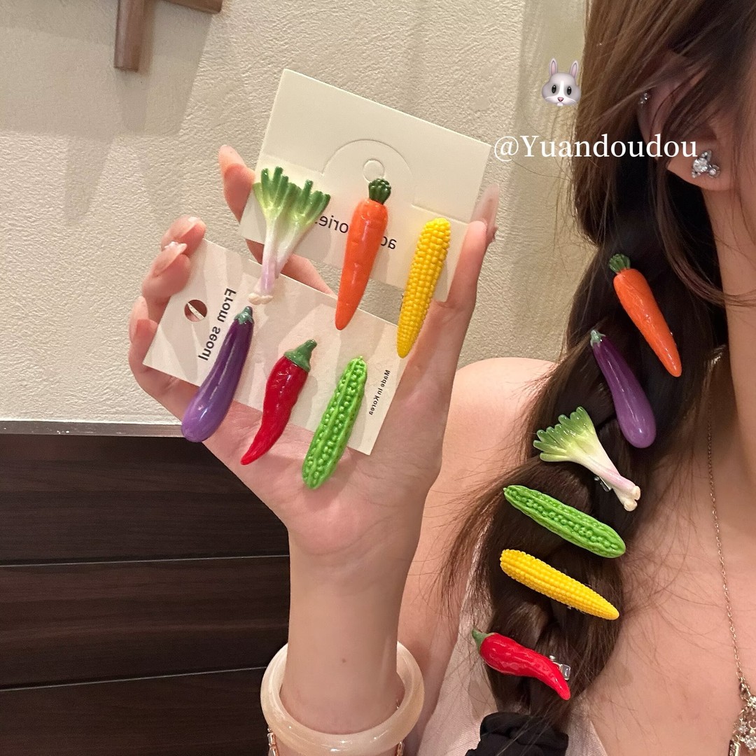 可爱趣味蔬菜造型发夹搞怪少女碎发鸭嘴夹卡通食玩百搭网红边夹