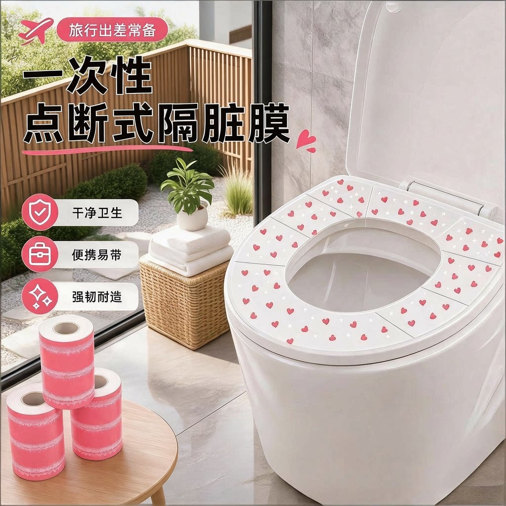一次性爱心印花马桶隔脏膜出差旅行便携马桶贴桌面洗漱台防水护膜