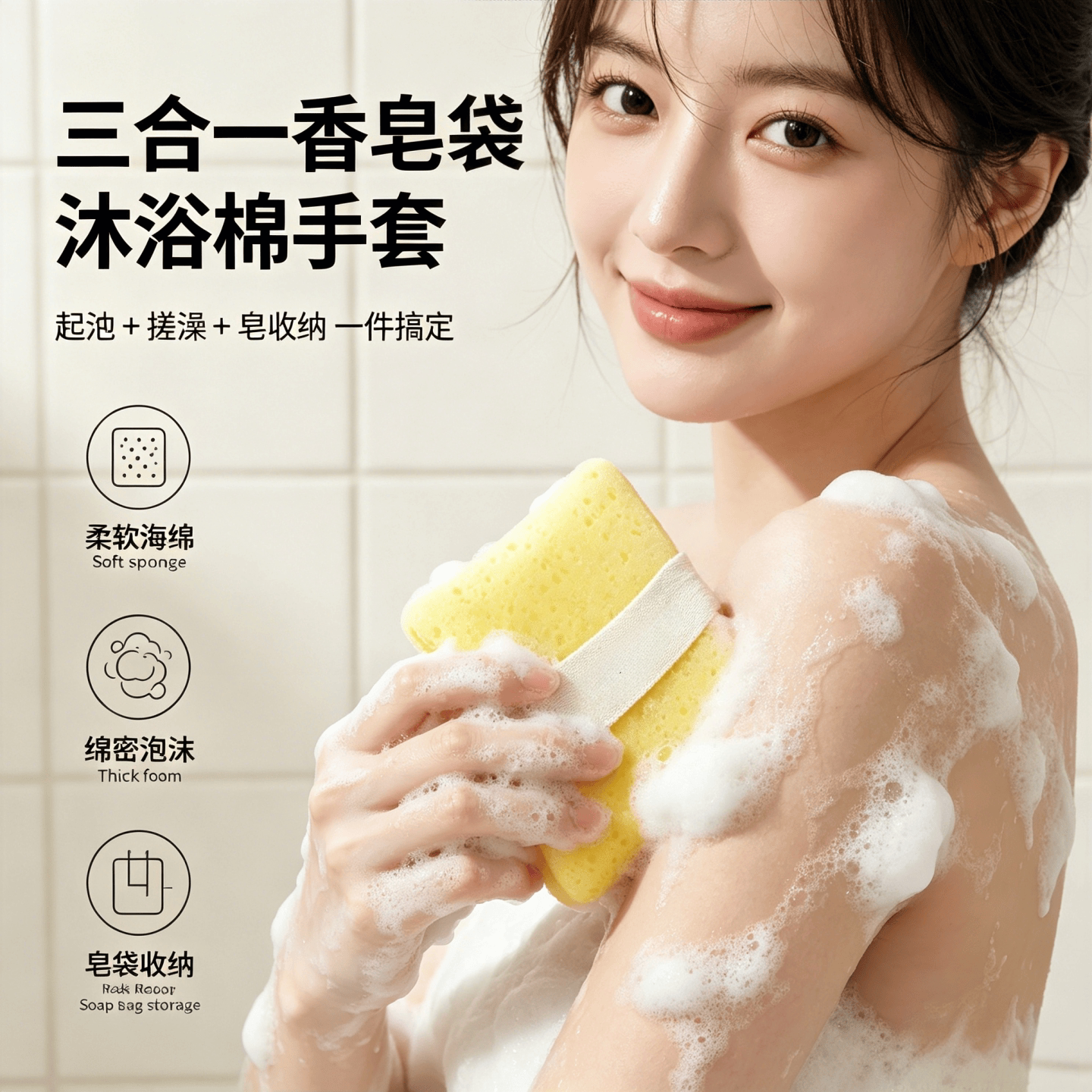 三合一肥皂袋起泡网家用搓澡洗脸海绵香皂袋超柔软加厚沐浴棉手套