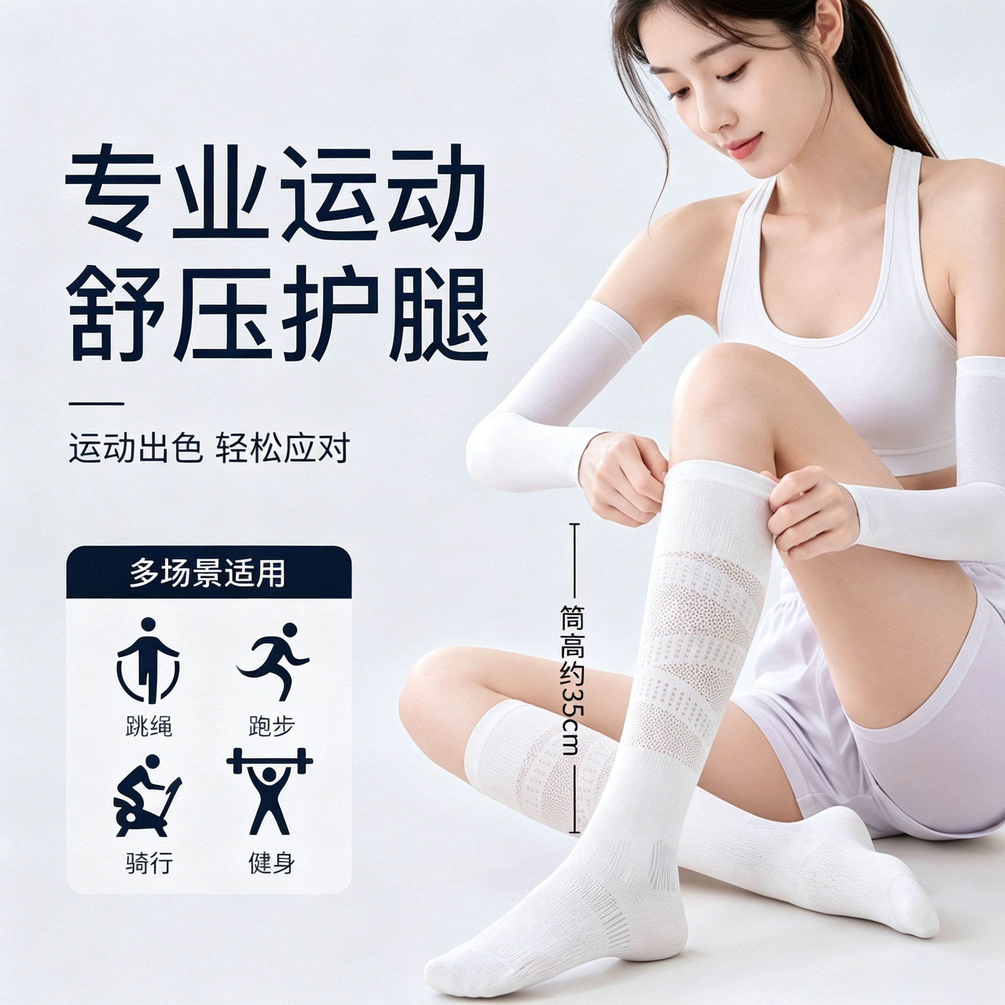 运动压力小腿袜女春夏薄款专业跑