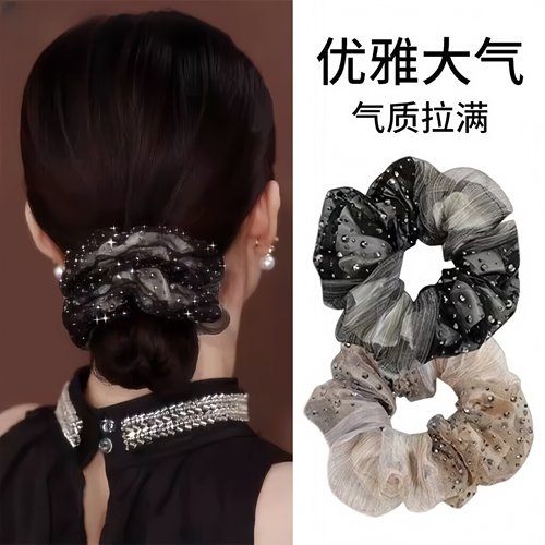 新款满天星双层网纱大肠发圈优雅显气质头绳扎头发马尾丸子头发绳