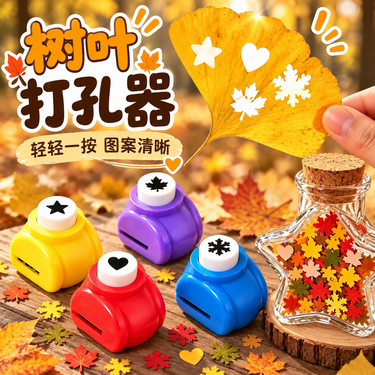 剪秋diy星星瓶树叶按压打孔器合集枫叶手工材料压花磨具纸张单孔