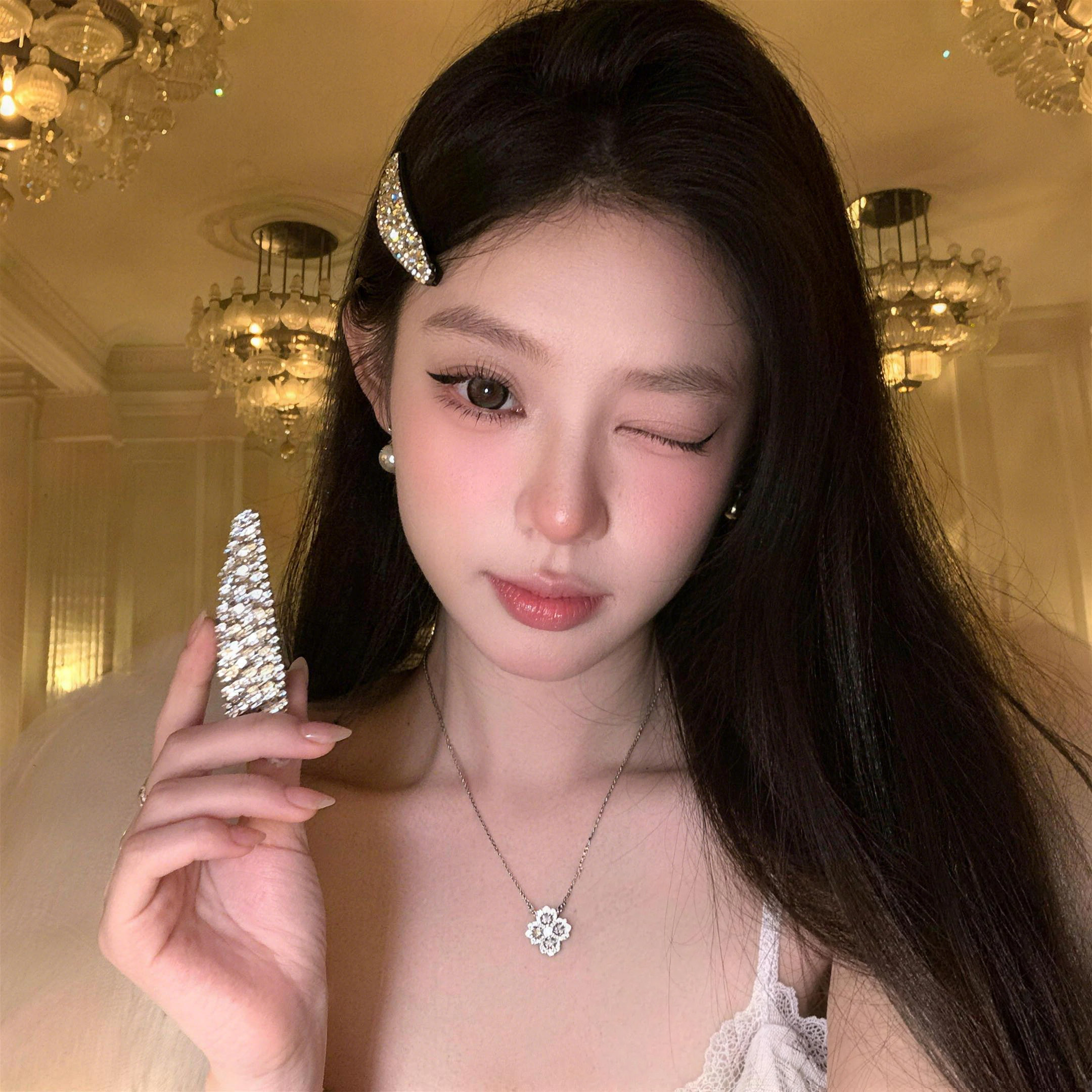 精致超闪水钻发夹女满钻边夹侧边高级感前额刘海水滴bb夹韩系发饰