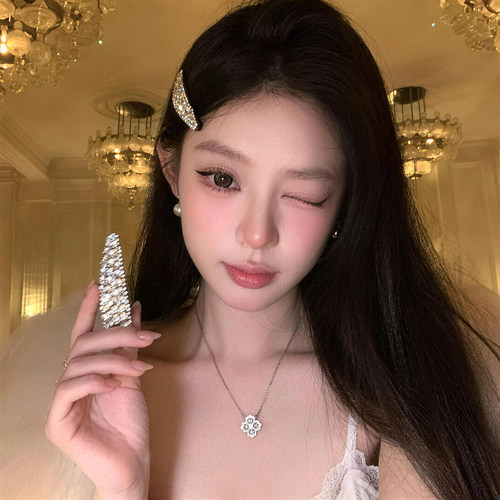 精致超闪水钻发夹女满钻边夹侧边高级感前额刘海水滴bb夹韩系发饰