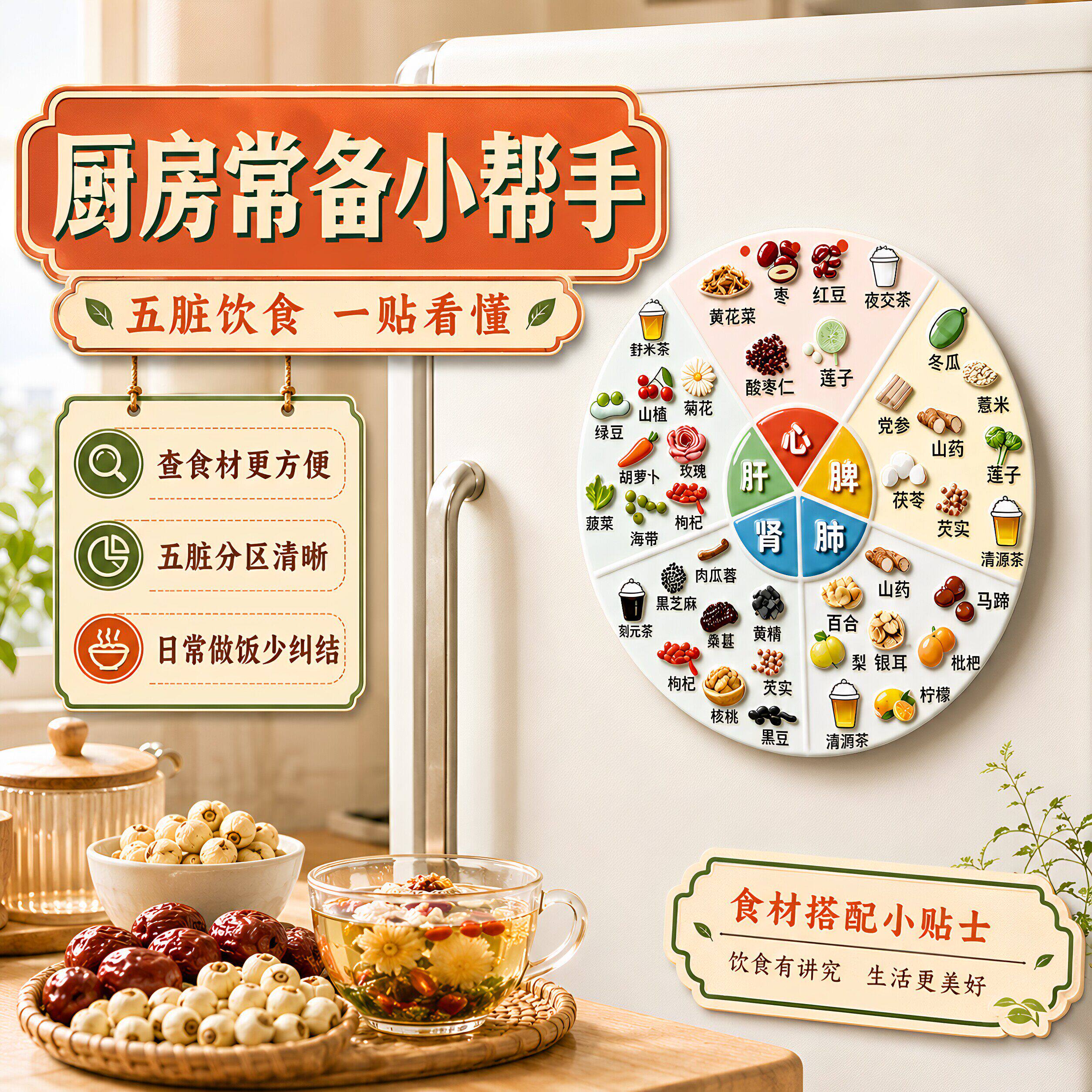 五谷杂粮养生冰箱贴五脏对症食疗亚克力磁吸厨房装饰好物加强磁力