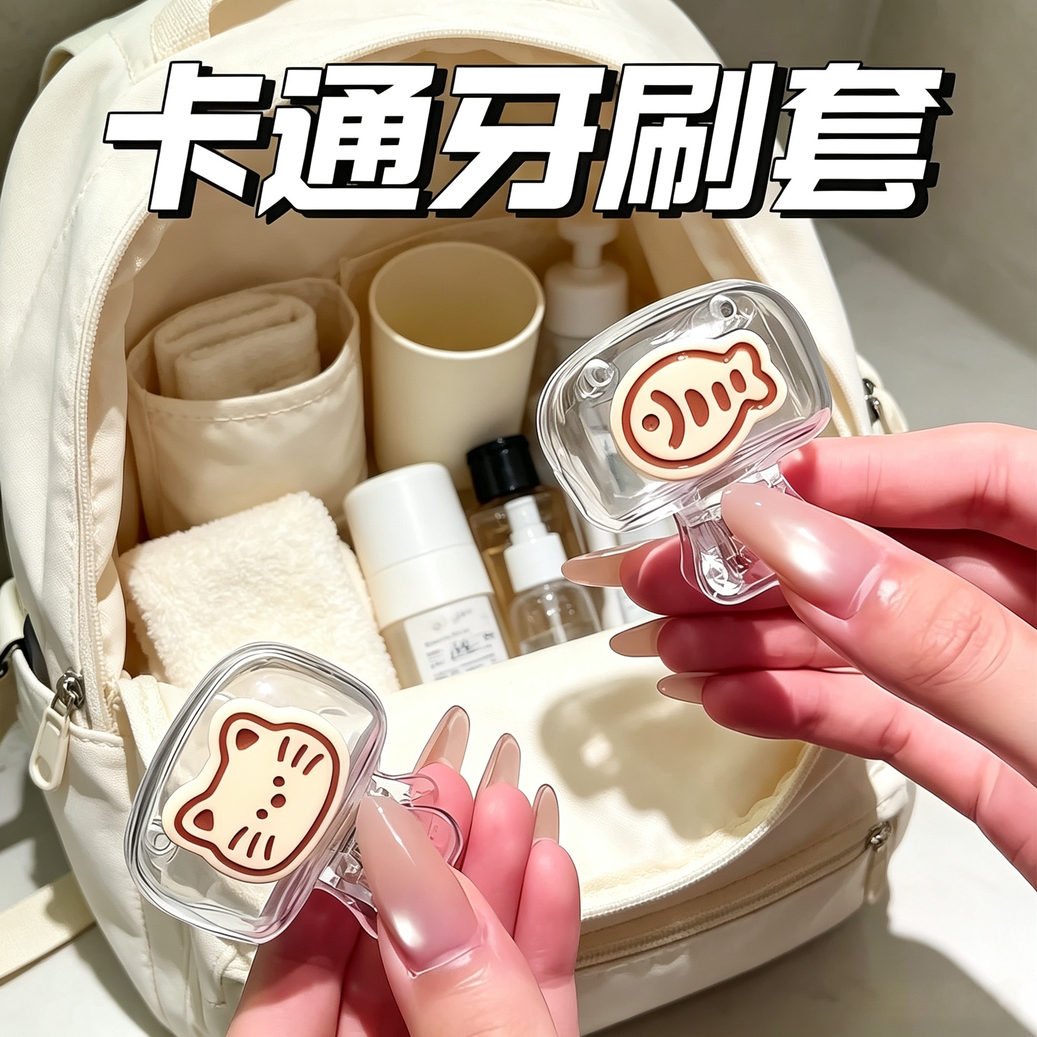 可爱小猫牙刷保护套卡通高颜值牙刷收纳便携旅行牙具防尘塑料夹子