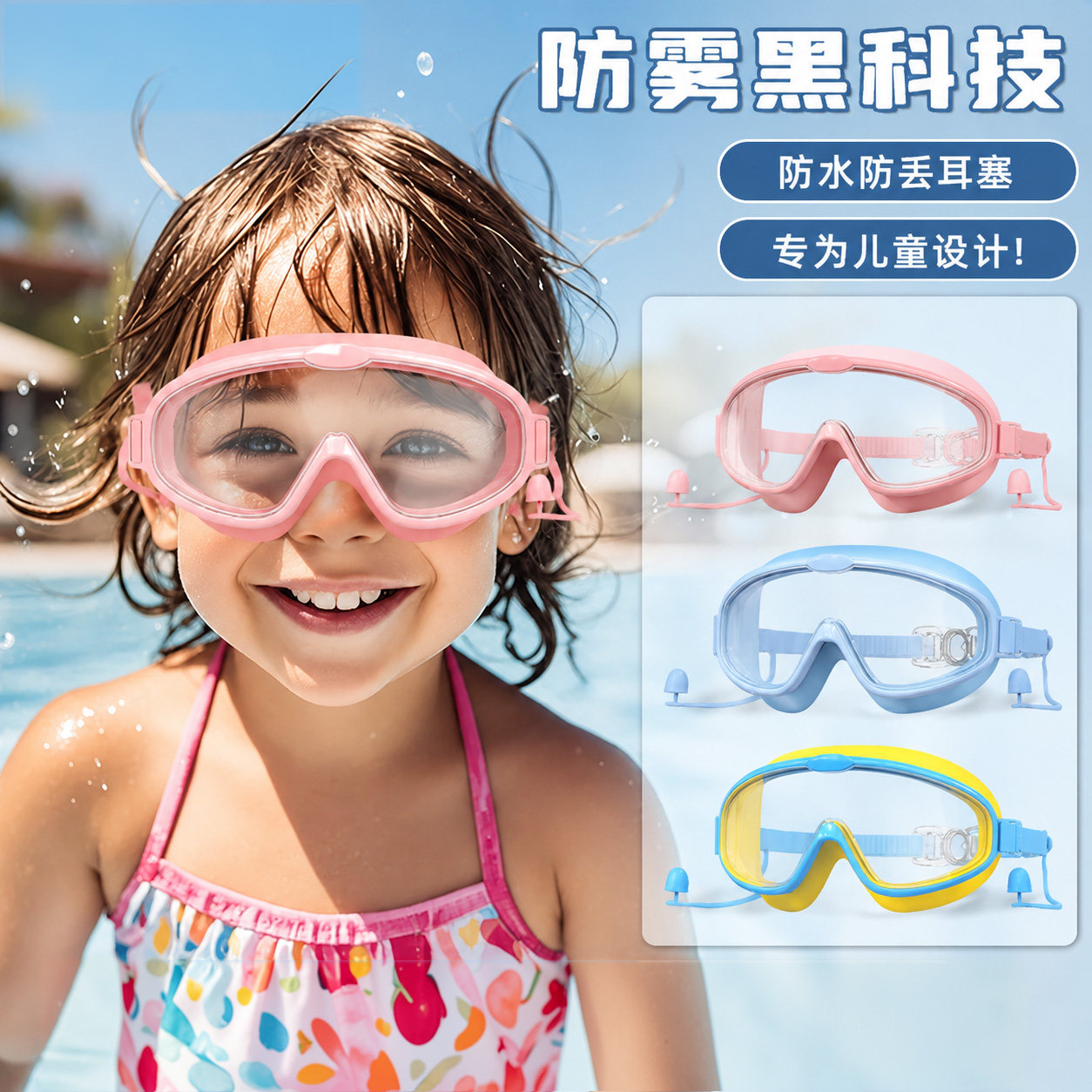 儿童泳镜防水防雾高清大框游泳