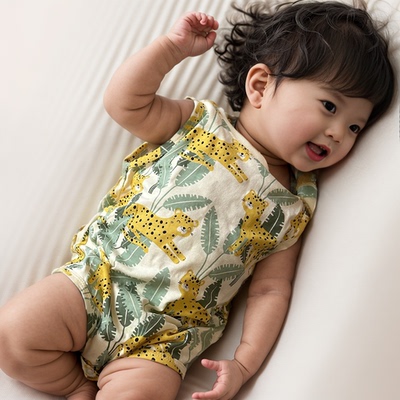 夏季卡通婴儿连体衣服装动物宝宝三角爬衣服男童韩版