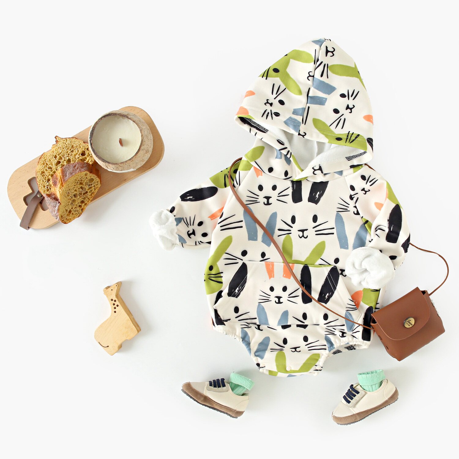 婴儿衣服韩版秋冬包屁衣兔子加绒男女宝宝衣服新生婴儿连帽连体衣