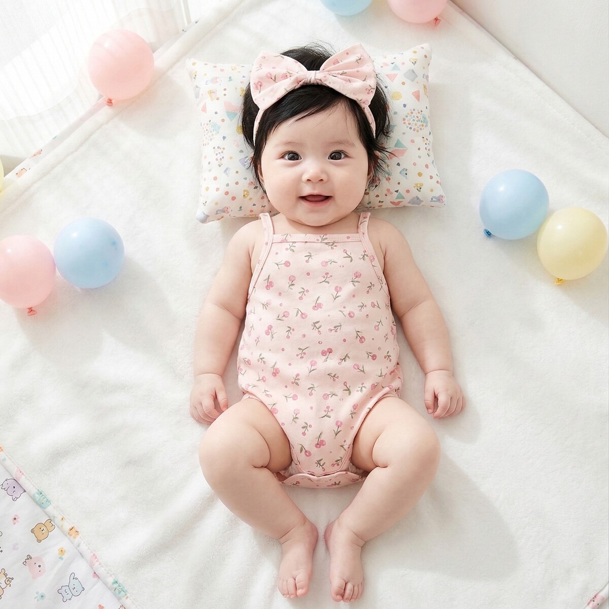 女宝宝粉色碎花哈衣三角包屁衣夏季新生儿爬服无袖ins纯棉配头带