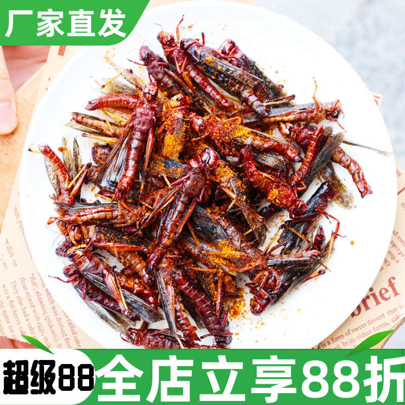 新鲜油炸蚂蚱即食酥脆蝗虫蚱蜢香辣食用虫子熟食昆虫小吃烧烤美食