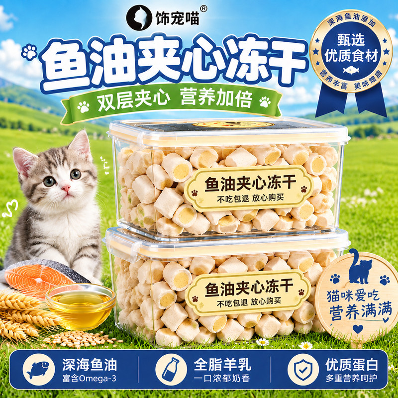 羊奶鱼油夹心幼猫专用猫咪小零食主食冻干粒营养磨牙互动必备用品