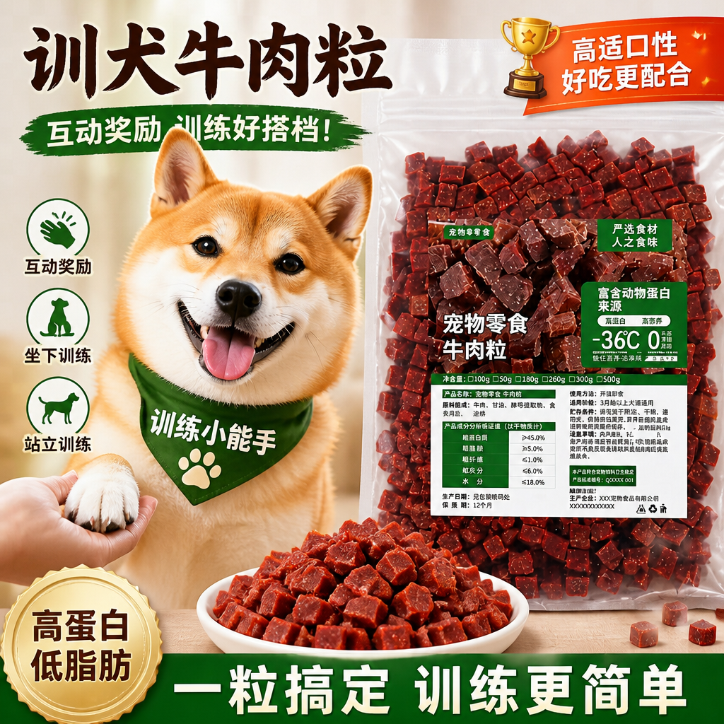 狗狗冻干零食训犬牛肉粒小中大型犬磨牙牛肉条互动握手奖励零食