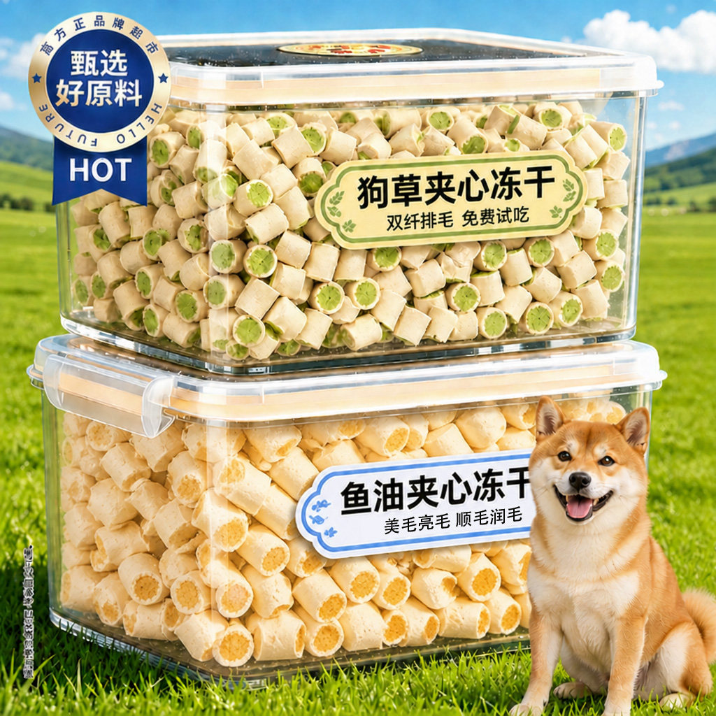 狗草夹心冻干粒排毛化毛磨牙球专用中小型犬训练奖励磨牙棒零食