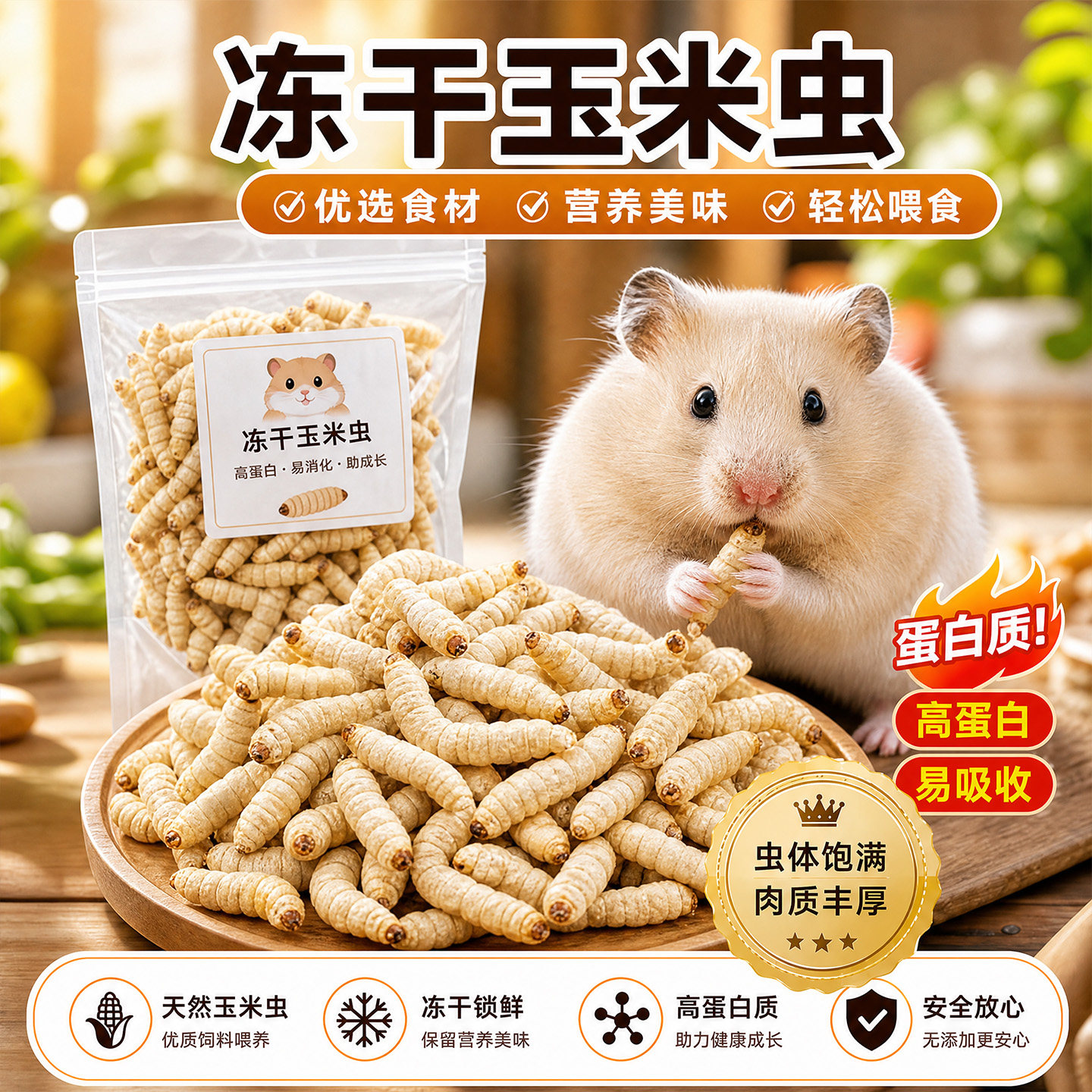 仓鼠零食饱满玉米蜂蜜虫冻干磨牙营养鼠粮拌粮荷兰猪守宫小宠专用