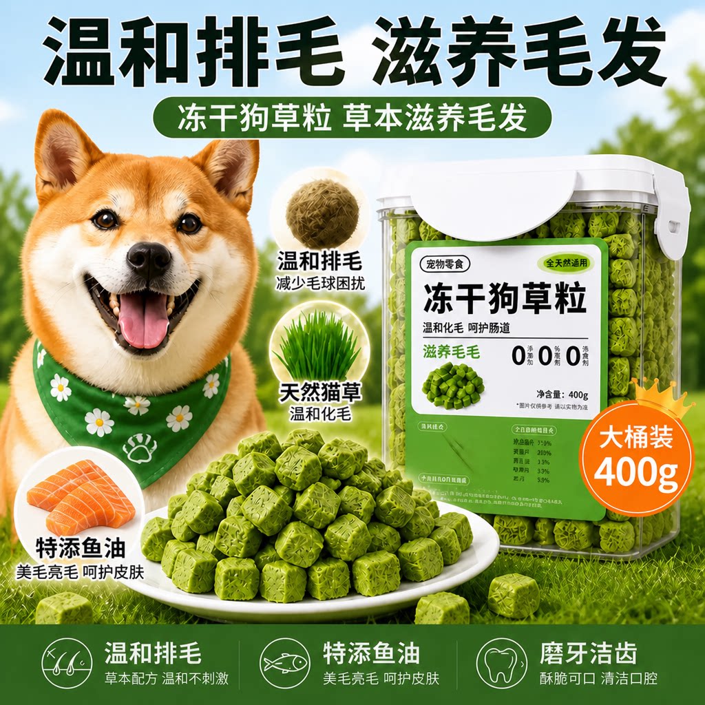 狗狗化毛排毛零食狗草粒冻干大中小型犬幼犬成犬专用化毛磨牙伴粮