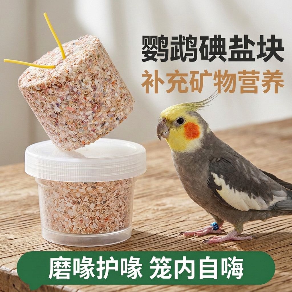 磨爪美羽鹦鹉磨嘴碘盐块矿物玄凤虎皮牡丹笼内造景悬挂啃咬鸟零食