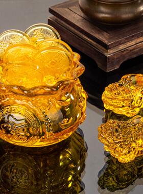 水晶聚宝盆高档大号透明白色貔貅摆件家居客厅玄关装饰品开业办公